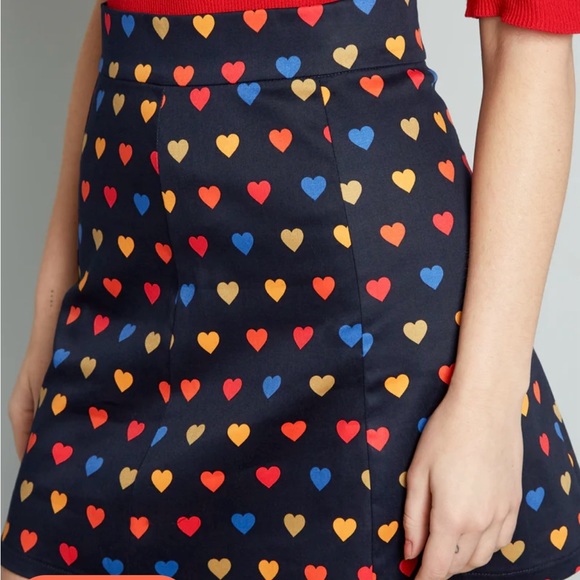 Modcloth Bright & Beautiful Calling All Hearts A Line Mini Skirt 14 US 18 UK NEW - Picture 5 of 6